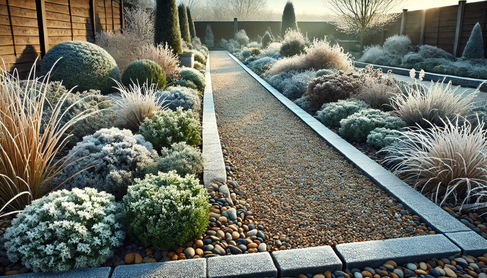 gravel pathway with decorative aggregates by Pattrick and Thompsons in Kings Lynn